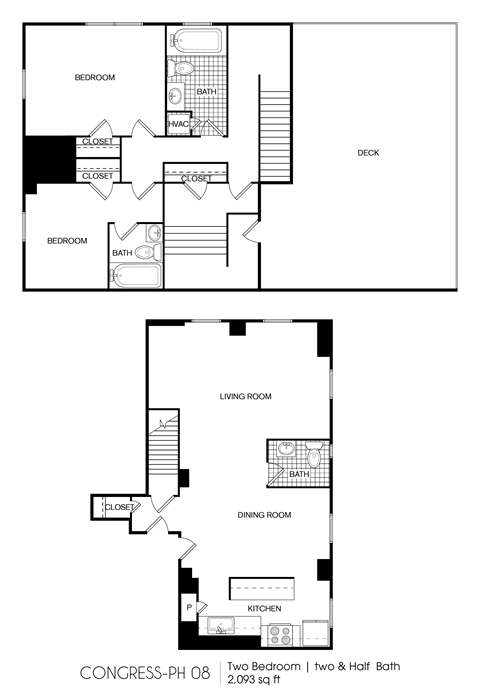 Floor plan for 2 beds, 2 baths, 2093 sqft